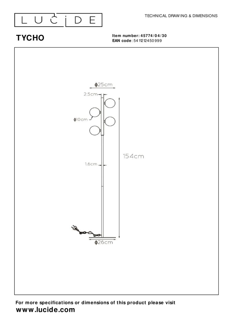Lucide TYCHO - Stojacia lampa - 4xG9 - Čierna